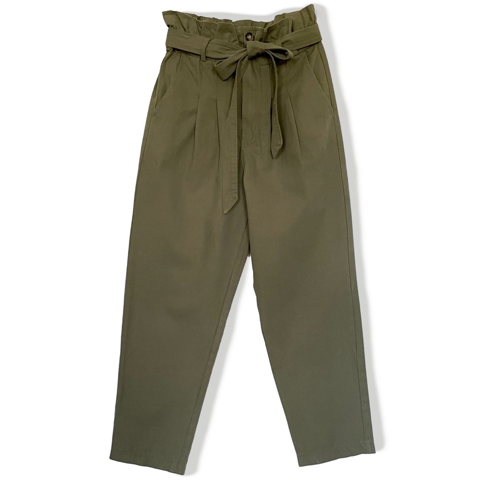 7 For All Mankind Paper Bag High Waist Pants / Olive Green / Sz S NWOT
